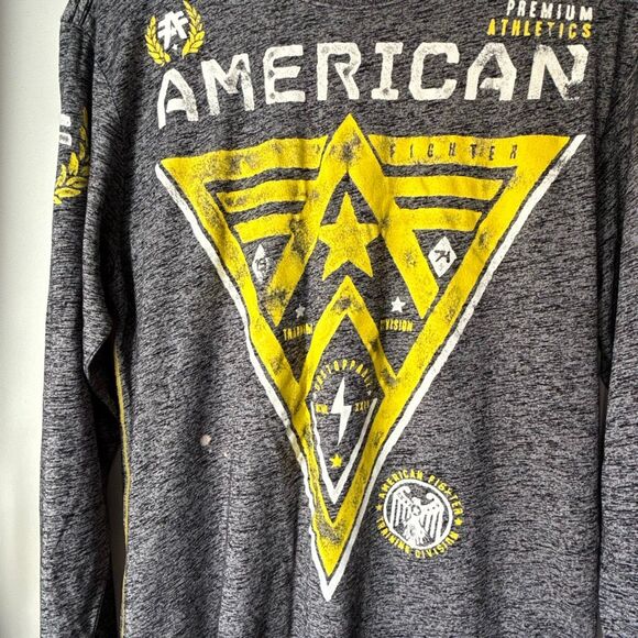 America fighter by Affliction mens burnout graphic t shirt size large gray yello - Picture 2 of 10